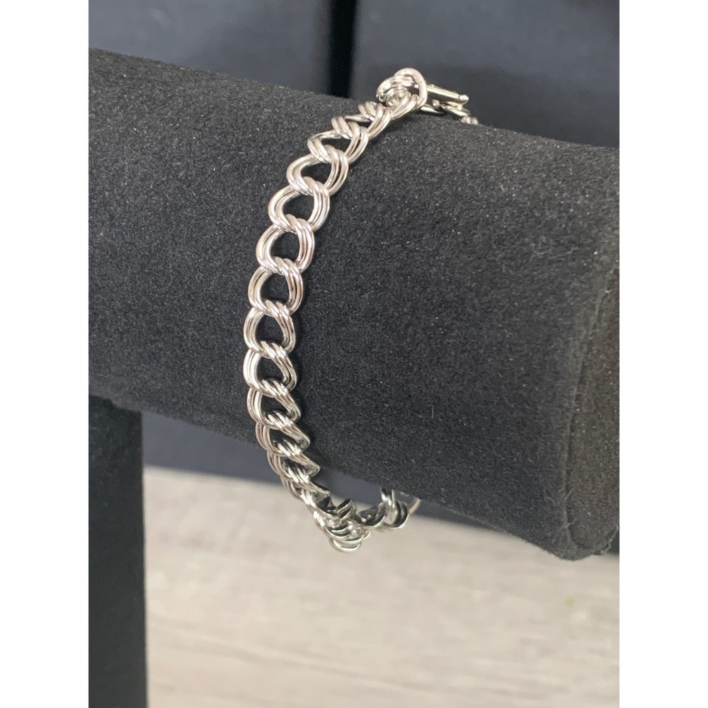 Vintage Silver Tone Double Link Curb Chain Bracelet Fold Over Clasp 5.5" 3240